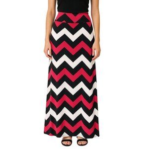 Tovia Womens Size Small Chevron Print Maxi Skirt High Waist Stretchy Fabric